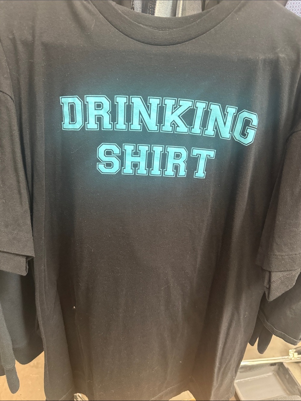 American Apparel Black Tee with Turquoise 'Drinking Shirt' Graphic